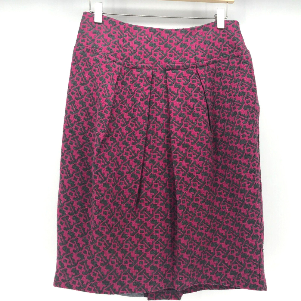 Anthropologie Eva Franco Skirt Womens 14 Pink Gray Tweed Pencil Pleated Front